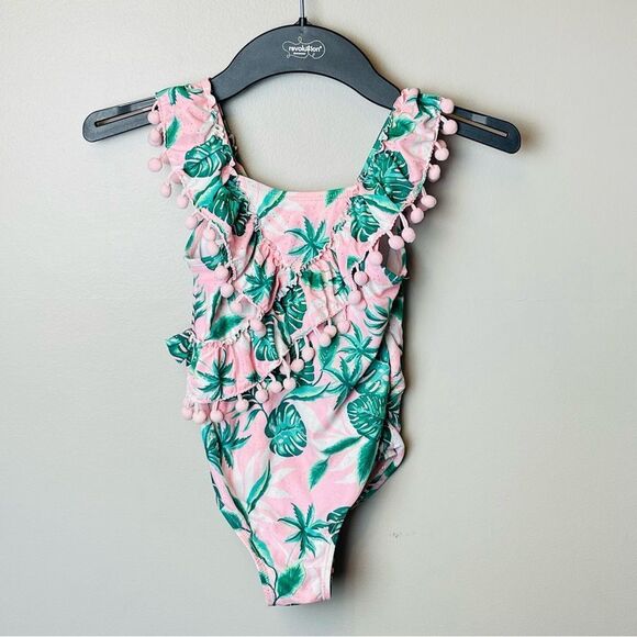 Nicole Miller Swim Suit One Piece Palm Trees Pink Size 6 Girls - Picture 1 of 3